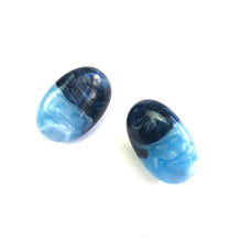 Load image into Gallery viewer, Navy &amp; Aqua Aura Enamel Oval Button Stud Earrings