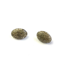Load image into Gallery viewer, Pewter Silver Glitter Oval Button Studs