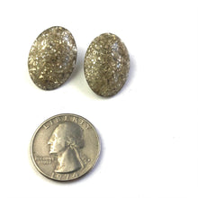 Load image into Gallery viewer, Pewter Silver Glitter Oval Button Studs
