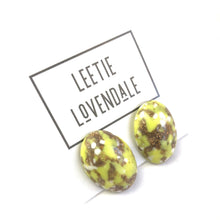 Load image into Gallery viewer, Lemon Yellow Metallic Glitter Oval Button Studs