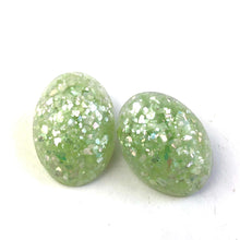 Load image into Gallery viewer, Mint Metallic Glitter Oval Button Studs