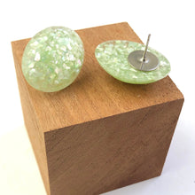 Load image into Gallery viewer, Mint Metallic Glitter Oval Button Studs