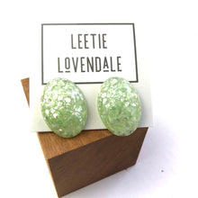 Load image into Gallery viewer, Mint Metallic Glitter Oval Button Studs