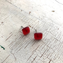 Load image into Gallery viewer, Ruby Red Transparent Flat Square Stud Earrings