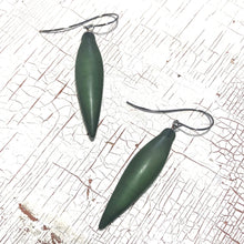 Load image into Gallery viewer, Muted Green Frosted Plumb-Bob Spike Drop Earrings