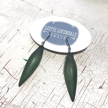 Load image into Gallery viewer, Muted Green Frosted Plumb-Bob Spike Drop Earrings