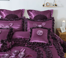 Load image into Gallery viewer, Tache Satin Ruffle Dark Purple Midnight Bloom Euro Sham (BM6438)
