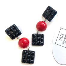 Load image into Gallery viewer, Black &amp; Red Waffle Retro Statement Earrings
