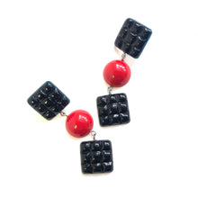 Load image into Gallery viewer, Black &amp; Red Waffle Retro Statement Earrings