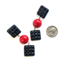 Load image into Gallery viewer, Black &amp; Red Waffle Retro Statement Earrings