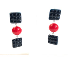 Load image into Gallery viewer, Black &amp; Red Waffle Retro Statement Earrings