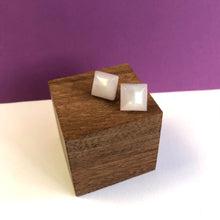 Load image into Gallery viewer, White Moonglow Beveled Square Stud Earrings