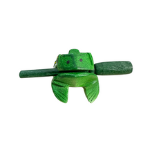 Load image into Gallery viewer, 2" Wooden Musical Frog - Green Leaf Design (Percussion Instrument)