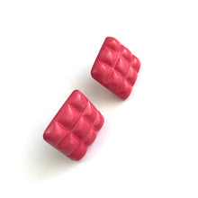 Load image into Gallery viewer, Deep Pink Waffle Square Stud Earrings