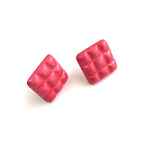Load image into Gallery viewer, Deep Pink Waffle Square Stud Earrings