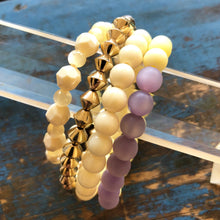 Load image into Gallery viewer, Cream &amp; Lilac and Golds Stack &amp; Stretch Bracelets Set *