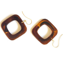Load image into Gallery viewer, Tortoise Deco Square Donut Drop Earrings