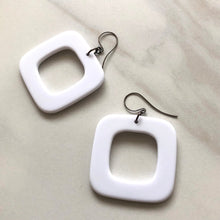 Load image into Gallery viewer, White Deco Square Donut Drop Earrings