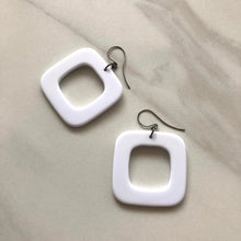 Load image into Gallery viewer, White Deco Square Donut Drop Earrings