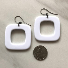 Load image into Gallery viewer, White Deco Square Donut Drop Earrings