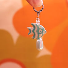 Load image into Gallery viewer, Glass Beaded Blue Fishy Friend Earrings