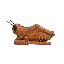 Load image into Gallery viewer, 4" Dark Stained Wooden Musical Grasshopper Percussion Instrument