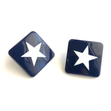 Load image into Gallery viewer, Navy Blue &amp; White Square Star Stud Earrings