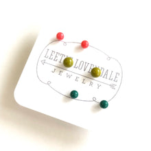 Load image into Gallery viewer, Olive Emerald &amp; Coral Tiny Studs Set