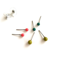 Load image into Gallery viewer, Olive Emerald &amp; Coral Tiny Studs Set