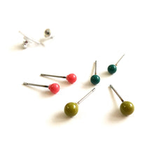 Load image into Gallery viewer, Olive Emerald &amp; Coral Tiny Studs Set