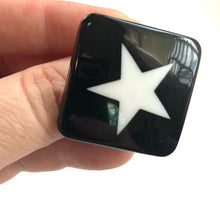 Load image into Gallery viewer, Black &amp; White Star Lucite Silver Cocktail Ring
