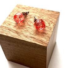 Load image into Gallery viewer, Coral Carved Lucite Rose Stud Earrings
