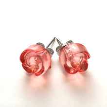 Load image into Gallery viewer, Coral Carved Lucite Rose Stud Earrings