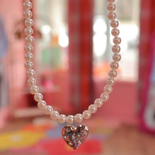 Load image into Gallery viewer, Pearly Starry Heart Charm Necklace