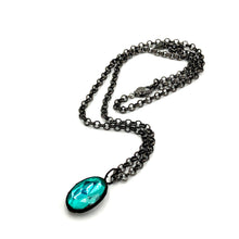 Load image into Gallery viewer, Teal Bling Oval Gun Metal Layering Necklace