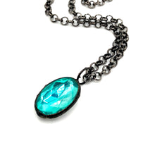 Load image into Gallery viewer, Teal Bling Oval Gun Metal Layering Necklace