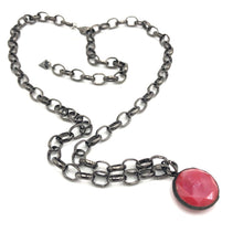 Load image into Gallery viewer, Ruby Luster Facet &amp; Gun Metal Layering Necklace - 22mm pendant