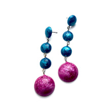 Load image into Gallery viewer, Peacock &amp; Hot Pink Capiz Drop Statement Earrings