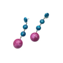Load image into Gallery viewer, Peacock &amp; Hot Pink Capiz Drop Statement Earrings