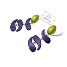 Load image into Gallery viewer, Purple &amp; Olive Swish Moonglow Statement Earrings *