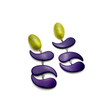 Load image into Gallery viewer, Purple &amp; Olive Swish Moonglow Statement Earrings *
