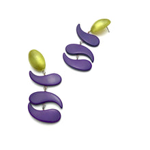 Load image into Gallery viewer, Purple &amp; Olive Swish Moonglow Statement Earrings *