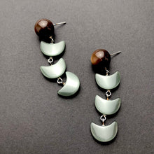 Load image into Gallery viewer, Chocolate &amp; Grey Green Moonglow Fish Scale Earrings