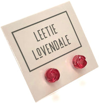 Load image into Gallery viewer, Cranberry Carved Lucite Rose Stud Earrings