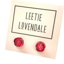 Load image into Gallery viewer, Cranberry Carved Lucite Rose Stud Earrings