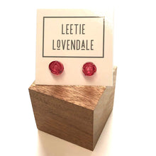 Load image into Gallery viewer, Cranberry Carved Lucite Rose Stud Earrings