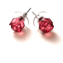 Load image into Gallery viewer, Cranberry Carved Lucite Rose Stud Earrings
