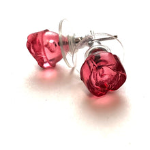 Load image into Gallery viewer, Cranberry Carved Lucite Rose Stud Earrings