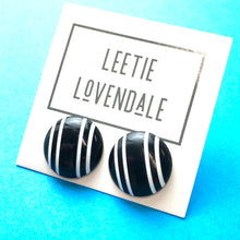 Load image into Gallery viewer, Black &amp; White Pinstripe Retro Button Stud Earrings