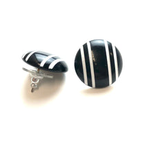 Load image into Gallery viewer, Black &amp; White Pinstripe Retro Button Stud Earrings